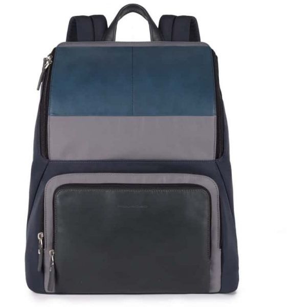 Zaino Uomo In Pelle E Tessuto Blu Michael Piquadro