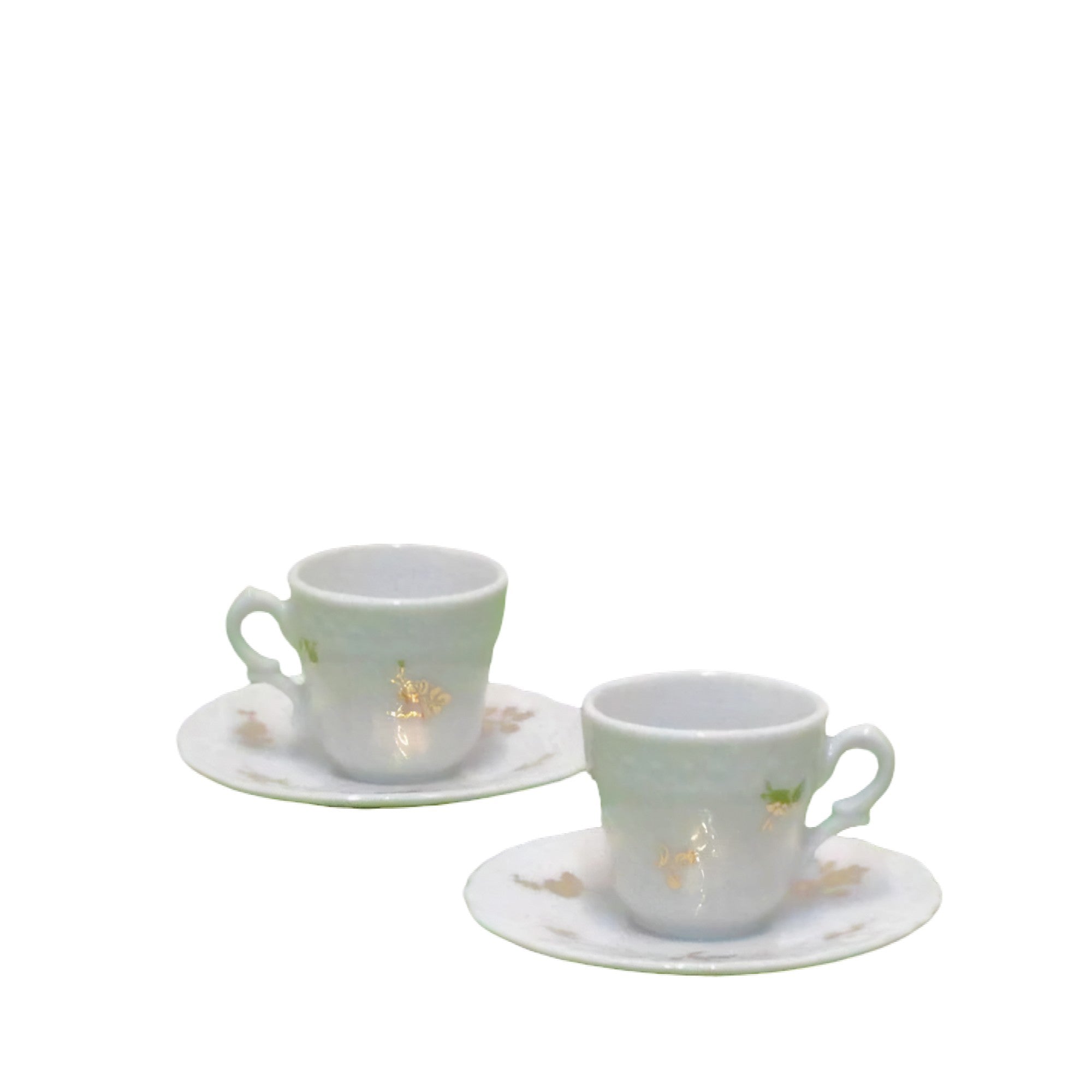 2 Tazze Caffe Mignon Decoro Foglie Ginori 1735