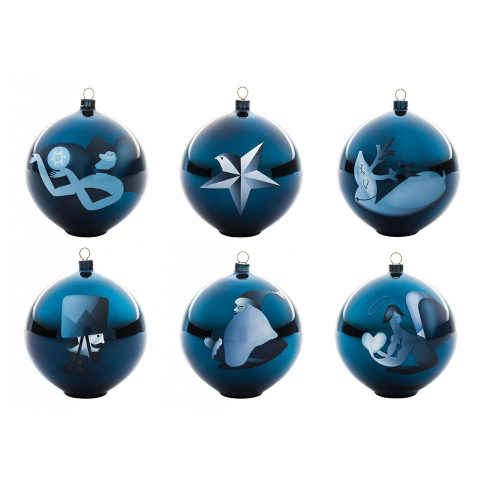 Decorazioni Natalizie Blu.Set 6 Decorazioni Palle Natale Blu Alessi Enriquez It