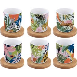 Set 6 Tazzine ConPiattini In Bamboo In Gift Box Tropical Vibes Easy Life