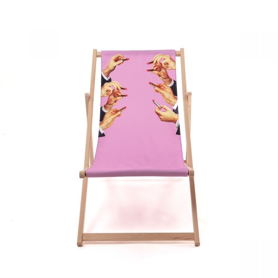 Sdraio Pieghevole In Legno/Poliestere Toiletpaper - Lipsticks Pink Seletti