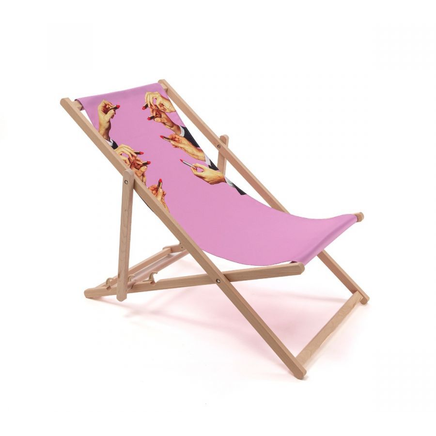 Sdraio Pieghevole In Legno/Poliestere Toiletpaper - Lipsticks Pink Seletti