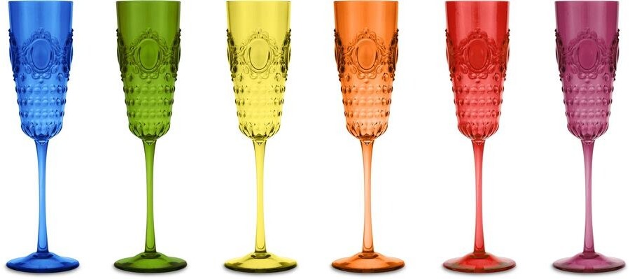 Set 6 Flute Champagne Colori Assortiti Baci Milano