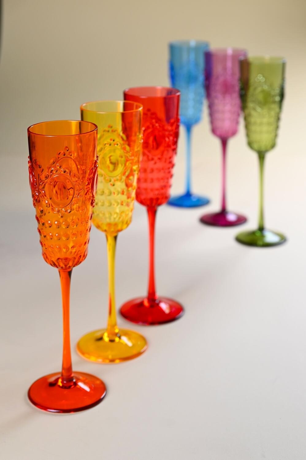 Set 6 Flute Champagne Colori Assortiti Baci Milano