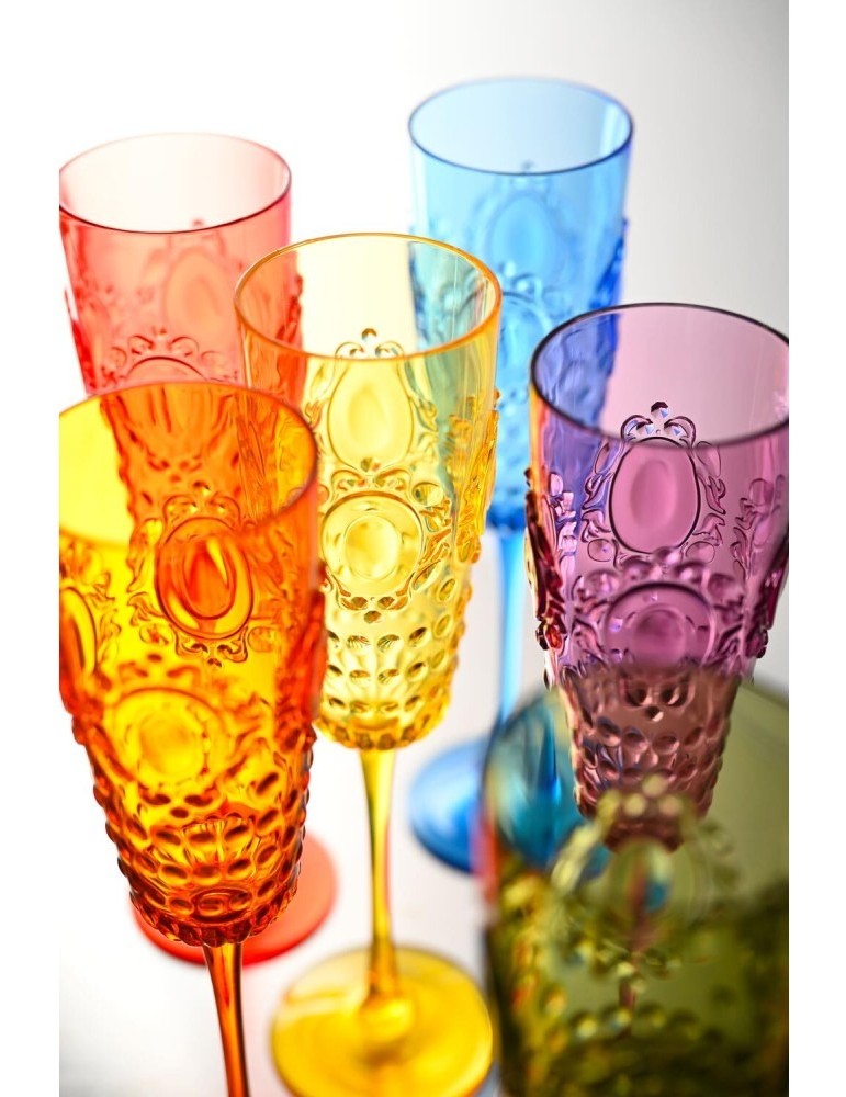 Set 6 Flute Champagne Colori Assortiti Baci Milano