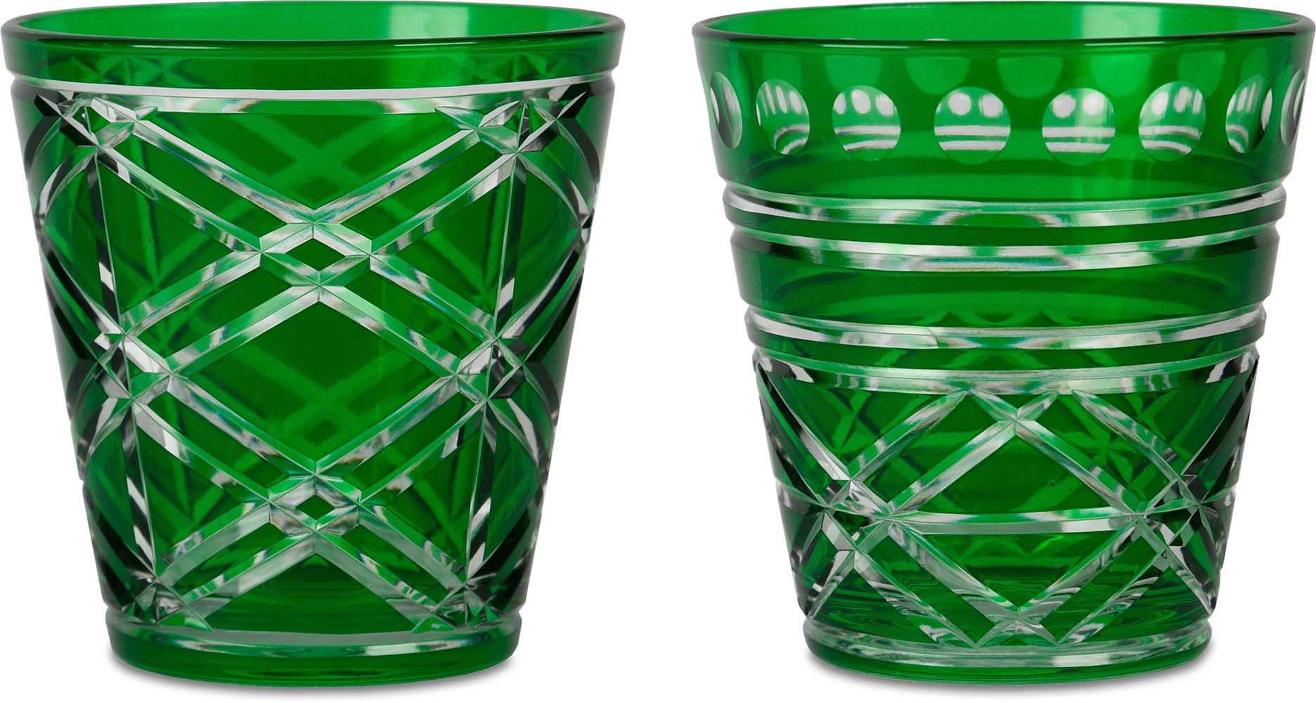 Set 2 Tumbler Vetro Intagliati - Verde Baci Milano