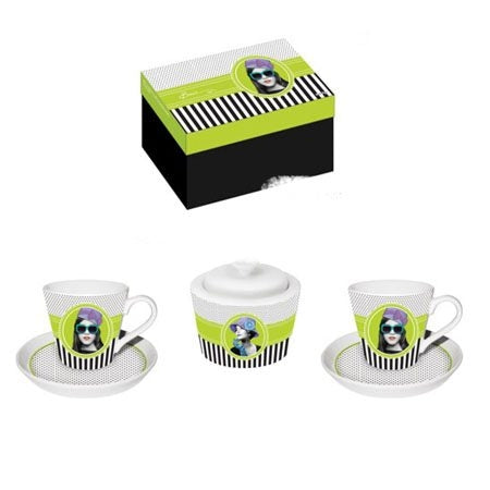 Set 2 Tazzine + Zuccheriera Verde Baci Milano