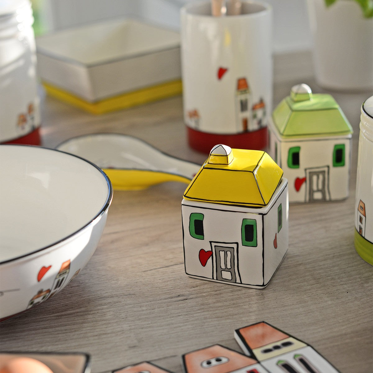 Set 2 Tazze Caffe` -  Zuccheriera Le Casette Gialla Egan
