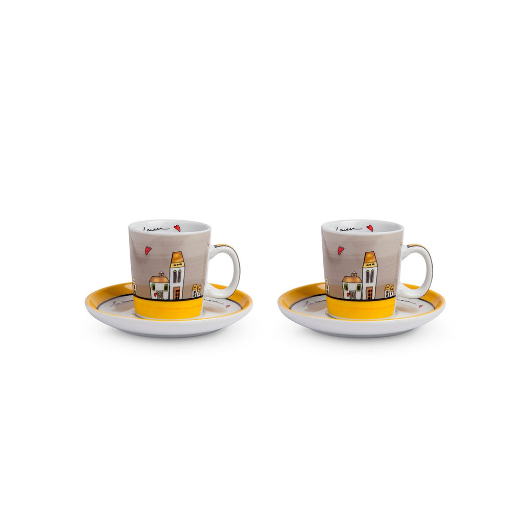 Set 2 Tazze Caffe` -  Zuccheriera Le Casette Gialla Egan