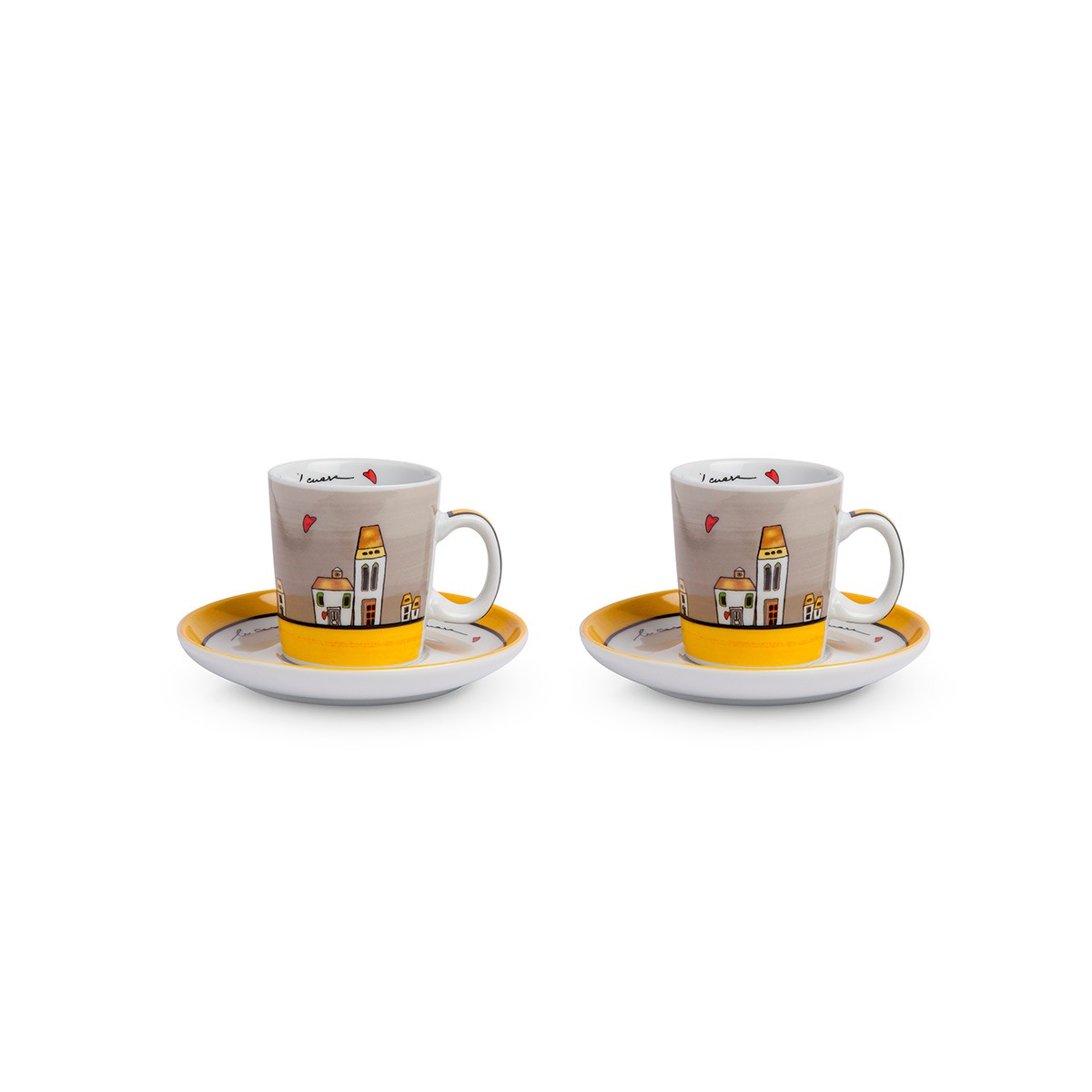Set 2 Tazze Caffe` -  Zuccheriera Le Casette Gialla Egan