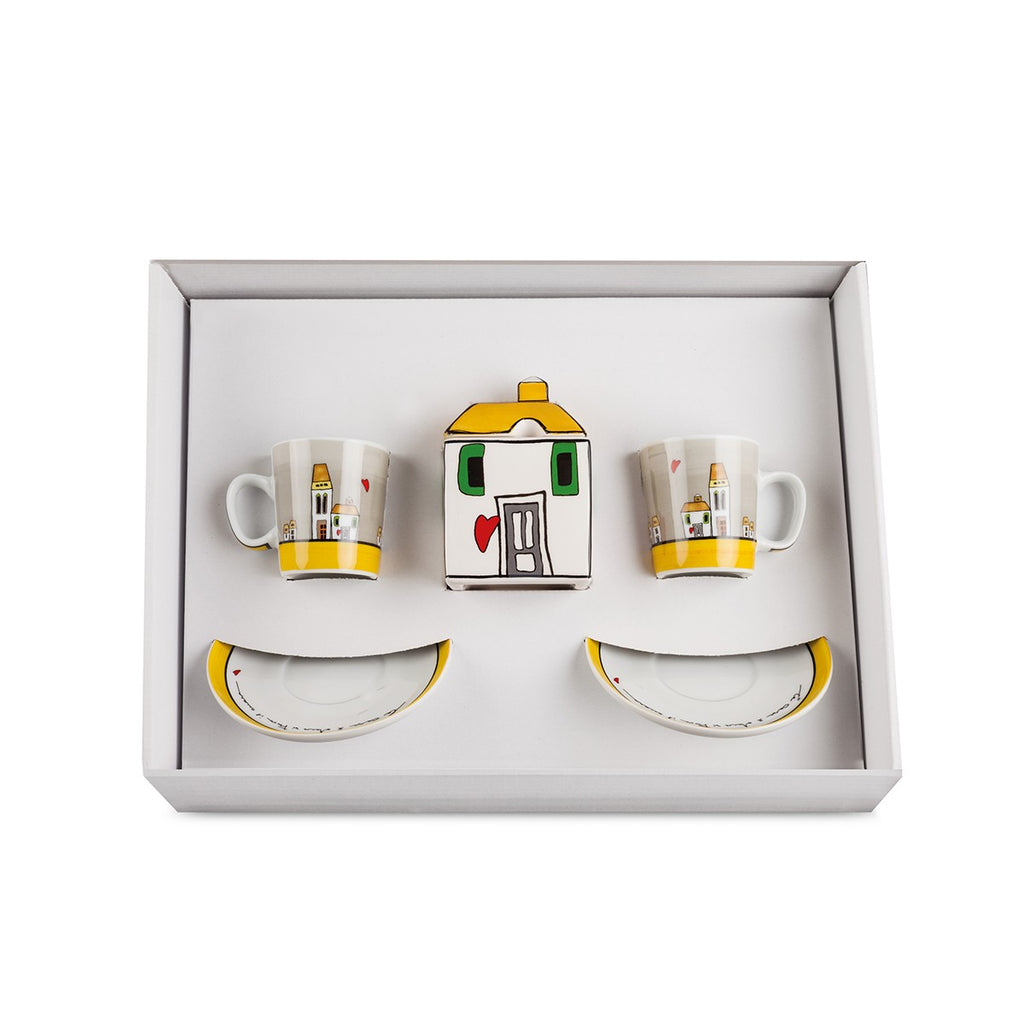 Set 2 Tazze Caffe` -  Zuccheriera Le Casette Gialla Egan