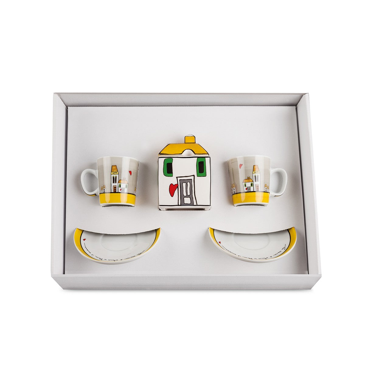 Set 2 Tazze Caffe` -  Zuccheriera Le Casette Gialla Egan