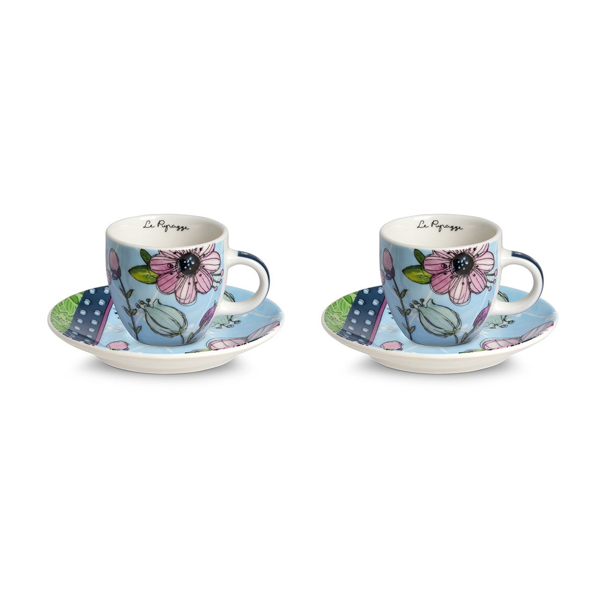 Set 2 Tazze Caffe` Le Pupazze Azzurro Ml 100 Egan