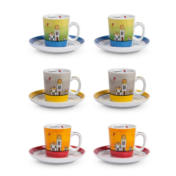 Set 6 Tazze Caffe` C/Piatt Le Casette Ml.100 Egan
