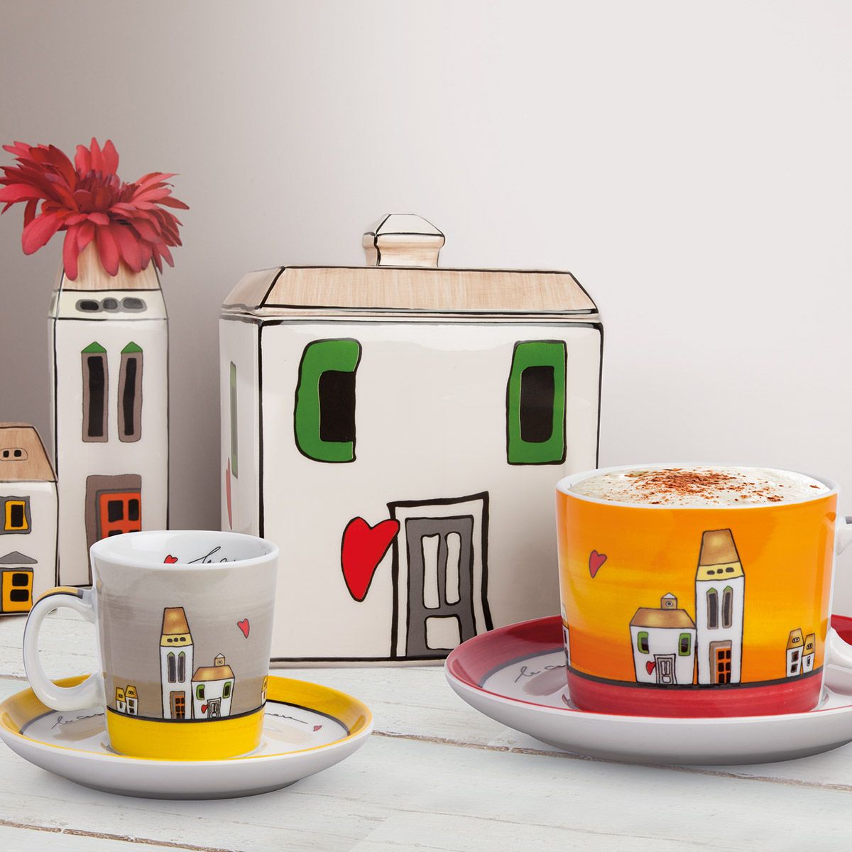 Set 6 Tazze Caffe` C/Piatt Le Casette Ml.100 Egan