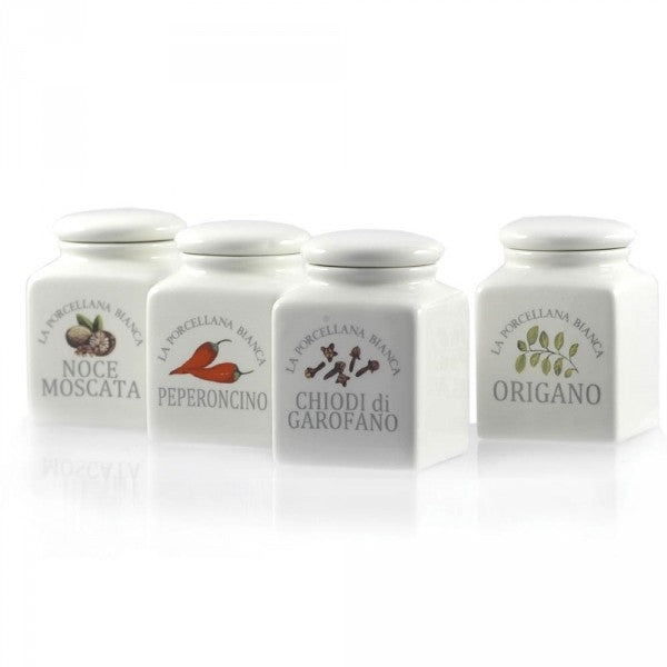 Barattoli Porcellana Spezie 4 Pz Mix 1 In Gift Box La Porcellana Bianca
