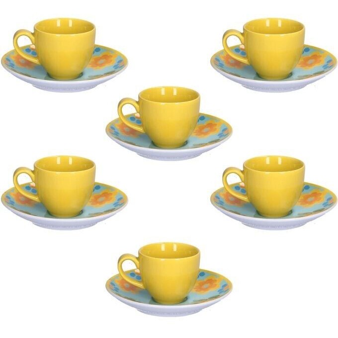 Flor De Agua 6 Tazze Caffe` C/P 90 Cc Rose E Tulipani Rose E Tulipani