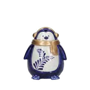Pinguino Con Paraorecchie In Stoneware Blu E Oro Rituali  Domestici