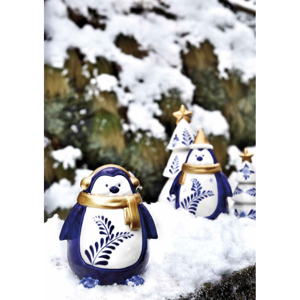 Decorazione Pupazzo Di Neve In Stoneware Blu E Oro Rituali  Domestici
