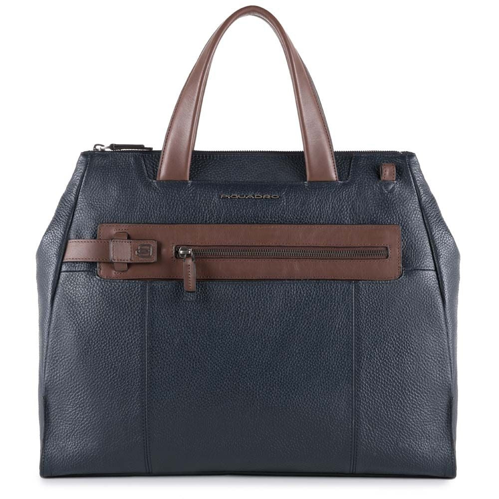 Shopping Verticale In Pelle Blu Scott Piquadro