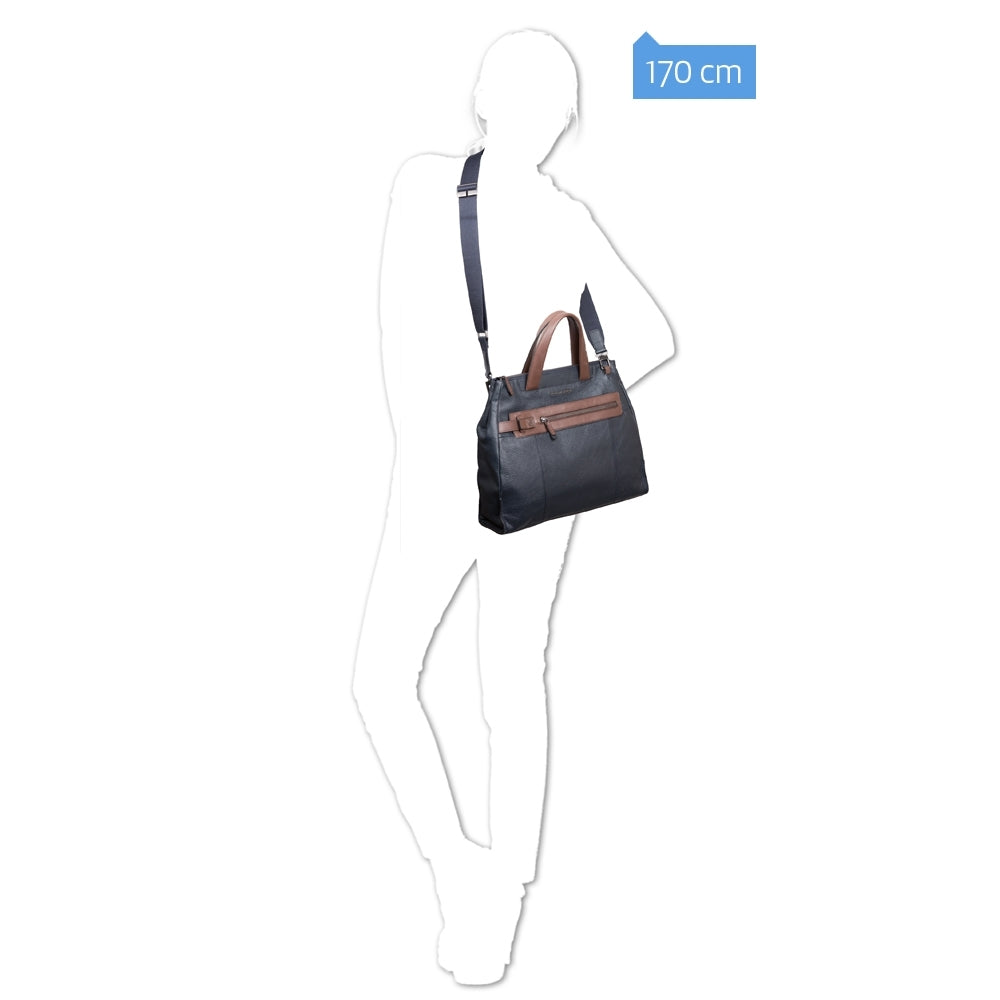 Shopping Verticale In Pelle Blu Scott Piquadro