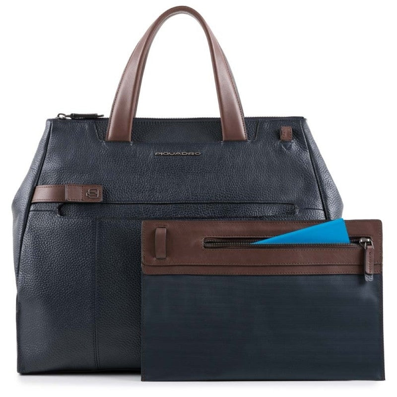 Shopping Verticale In Pelle Blu Scott Piquadro