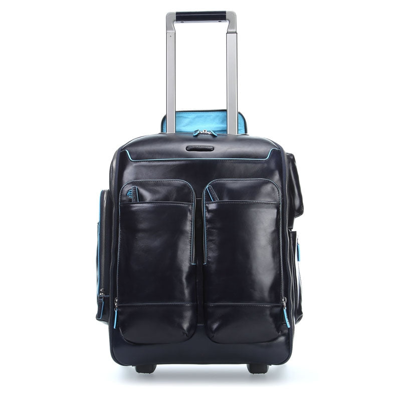 Zaino In Pelle Con Portabilità A Trolley Blu Piquadro
