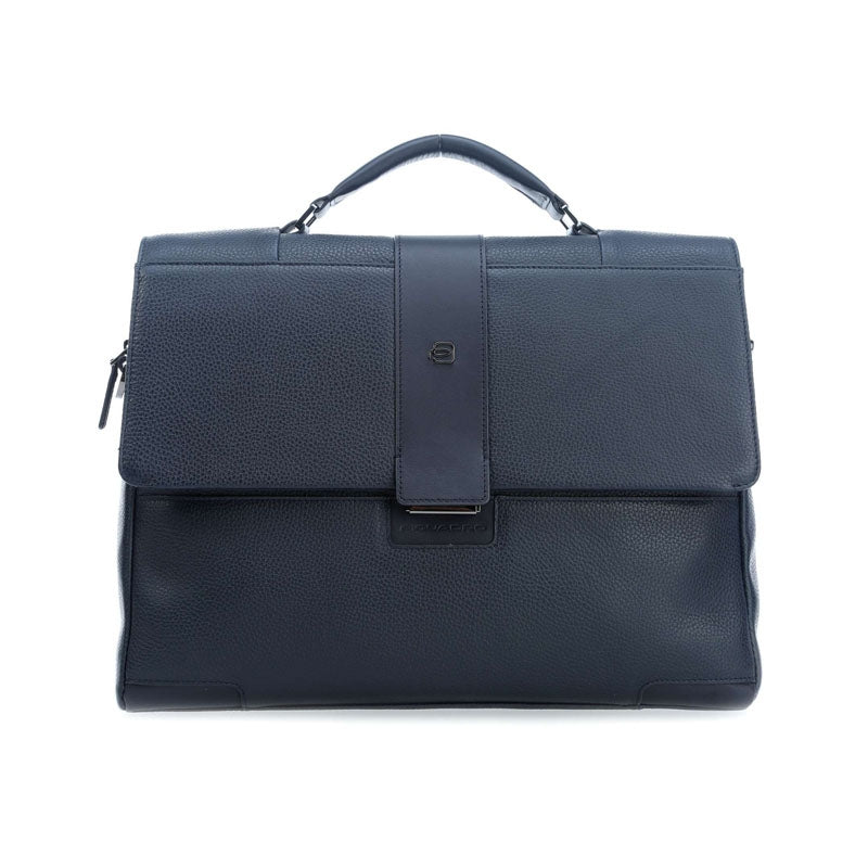 Cartella In Pelle Con Patta Blu Piquadro
