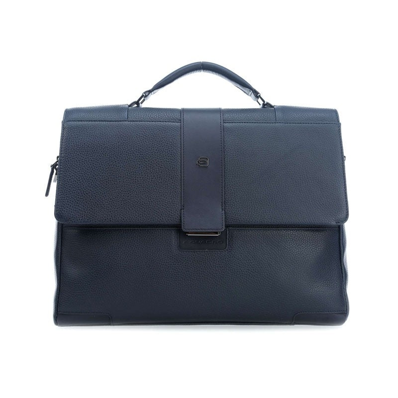 Cartella In Pelle Con Patta Blu Piquadro