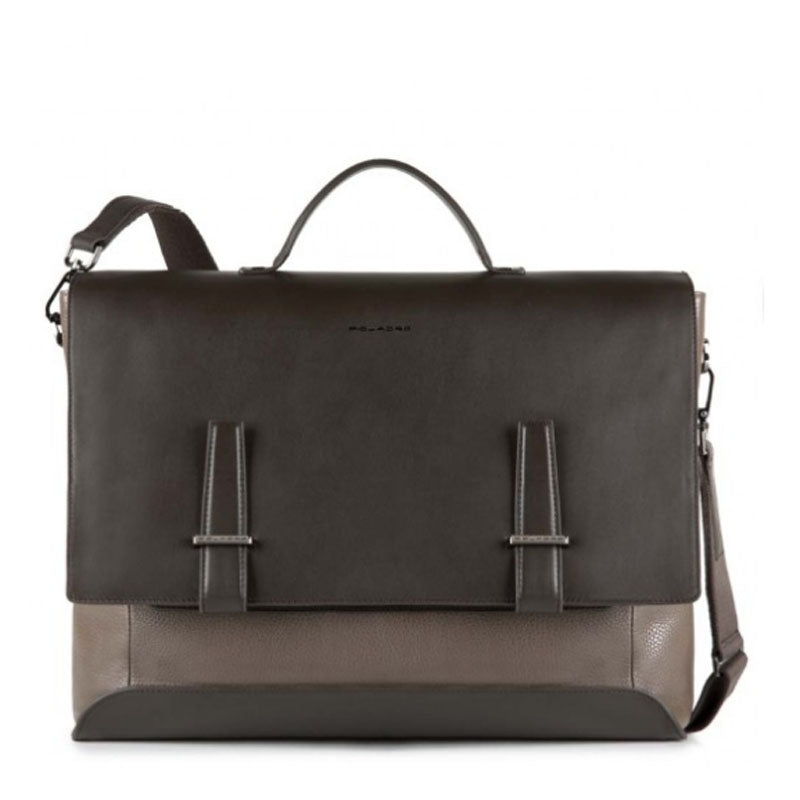 Cartella In Pelle Con Patta Bicolore Marrone Piquadro