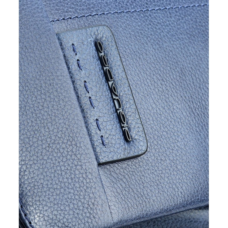 Cartella Con Patta E Tasca Frontale In Pelle Blu Piquadro