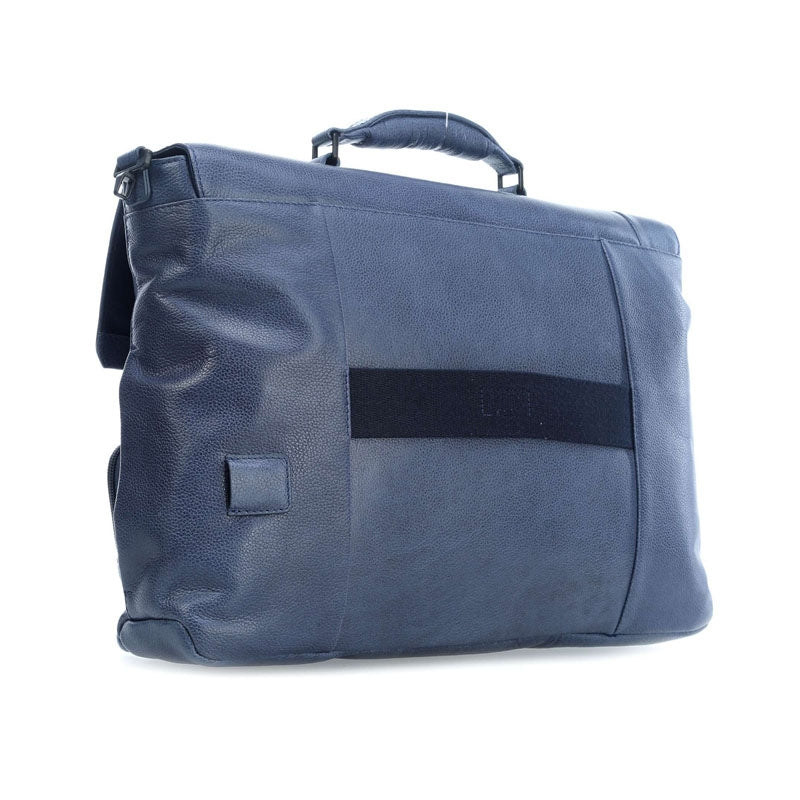 Cartella Con Patta E Tasca Frontale In Pelle Blu Piquadro