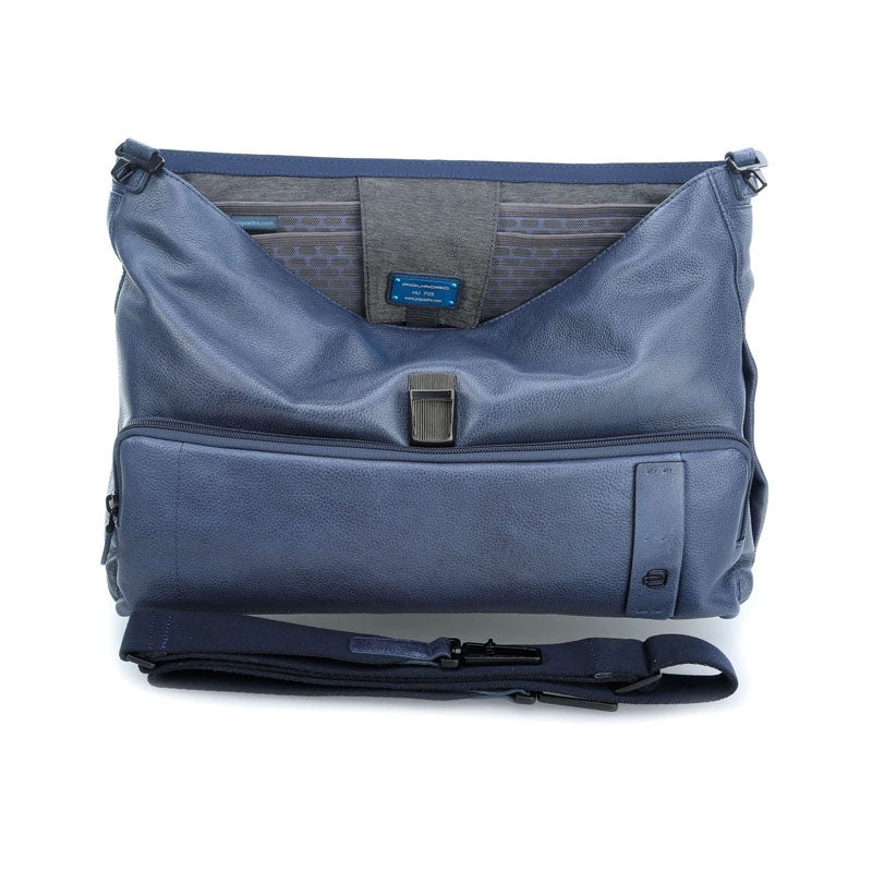 Cartella Con Patta E Tasca Frontale In Pelle Blu Piquadro