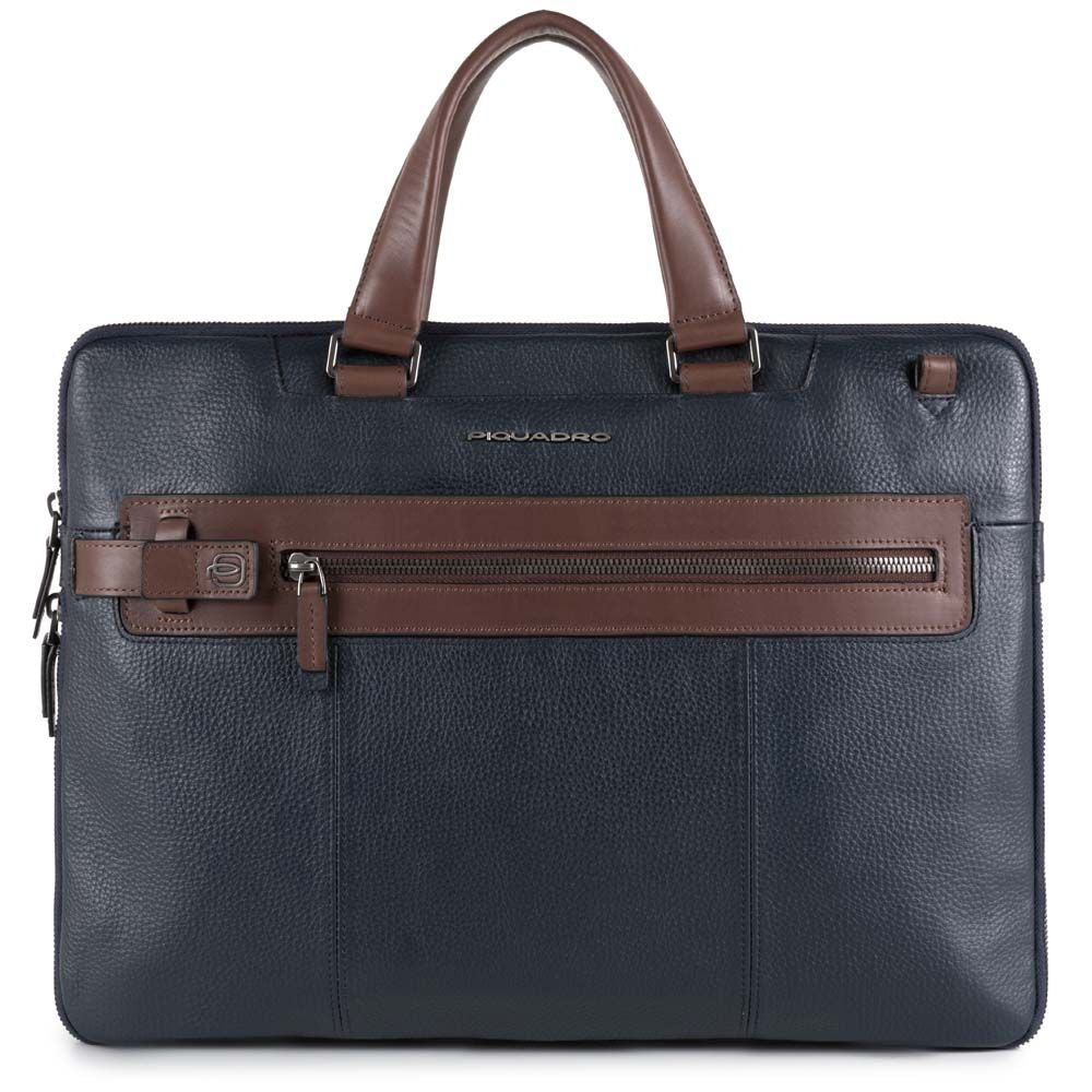 Cartella 2 Manici Sottile In Pelle Blu Scott Piquadro