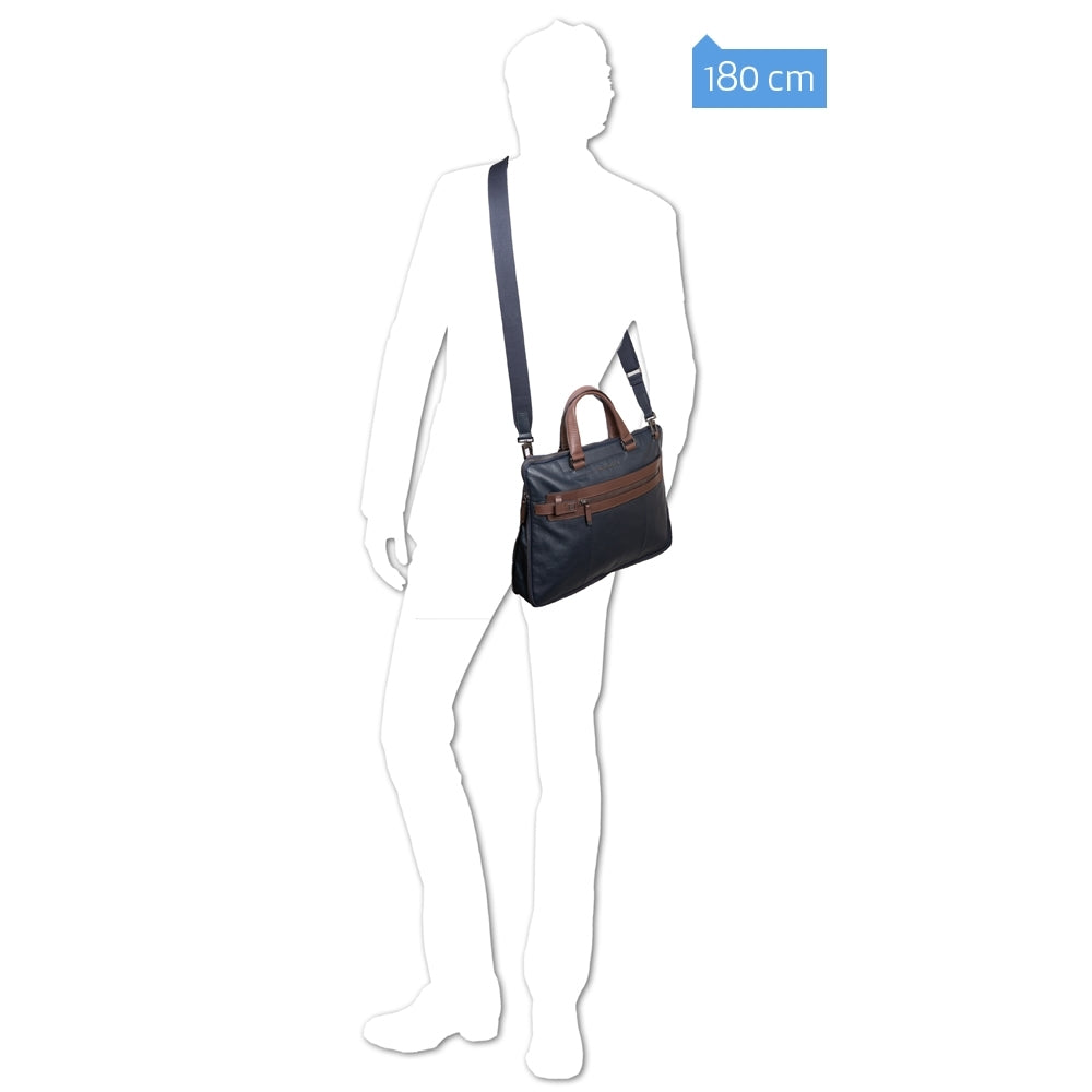 Cartella 2 Manici Sottile In Pelle Blu Scott Piquadro