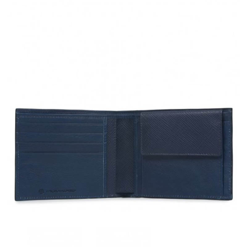 Portafoglio Uomo In Pelle Con Porta Monete Blu Piquadro