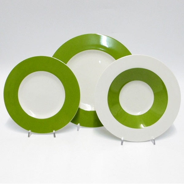 Sei Piatti Piani Tondo Bordo Verde Bandy Olive Livellara