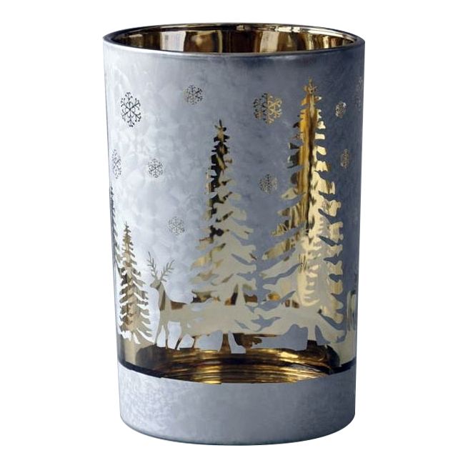 Tealight Deers/Trees 12/H.18Cm Frosty-Gold Cor Mulder