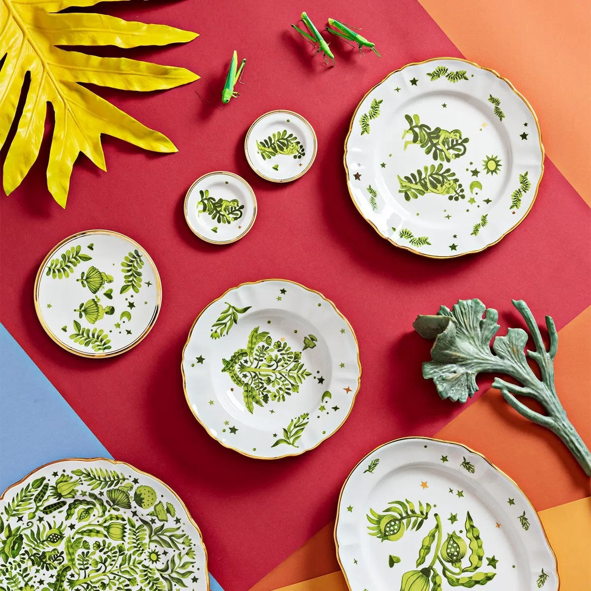 Set 3 Piatti Floreale Verde Tavola Scomposta Bitossi Home Bitossi Home