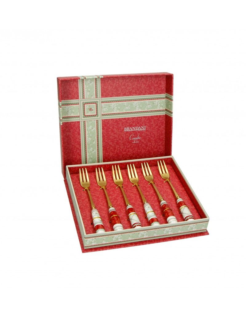 Forchettina Connubio Old Gold Set 6 Pz Inox C/Manic Ceramic Brandani Brandani