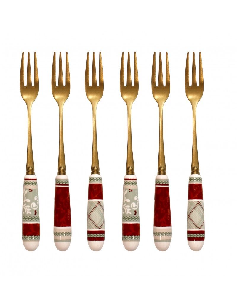Forchettina Connubio Old Gold Set 6 Pz Inox C/Manic Ceramic Brandani Brandani