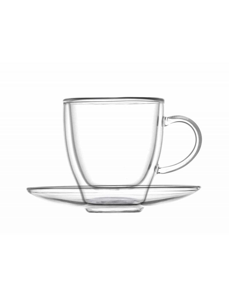 Tazzina Caffe Double Wall Glass C/Piat Set 2 Pz Vetro Brandani