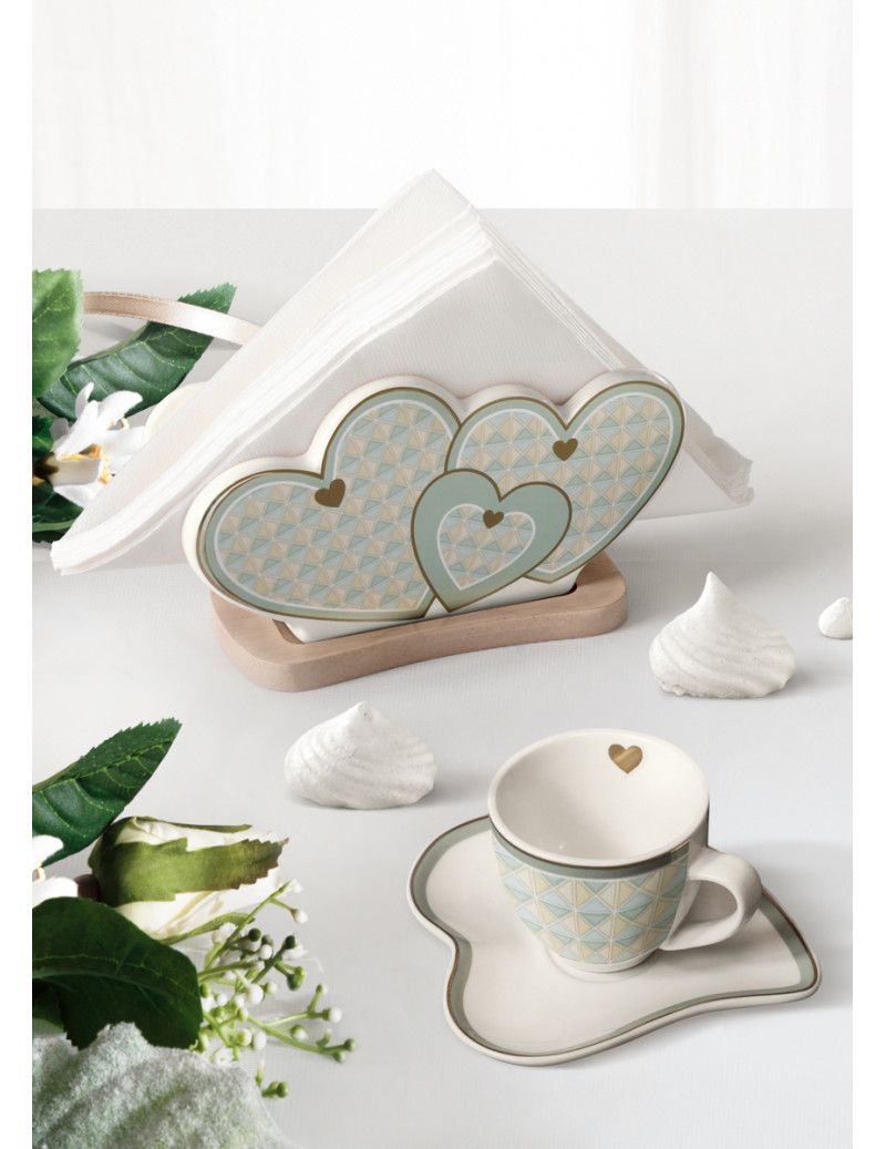 Portatovaglioli Cuore Diamantino Porcellana C/Sup Bamb Natur Brandani