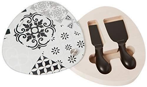 Tagliere Vetro E Legno Con 2 Coltelli Formaggio Alhambra Brandani Brandani