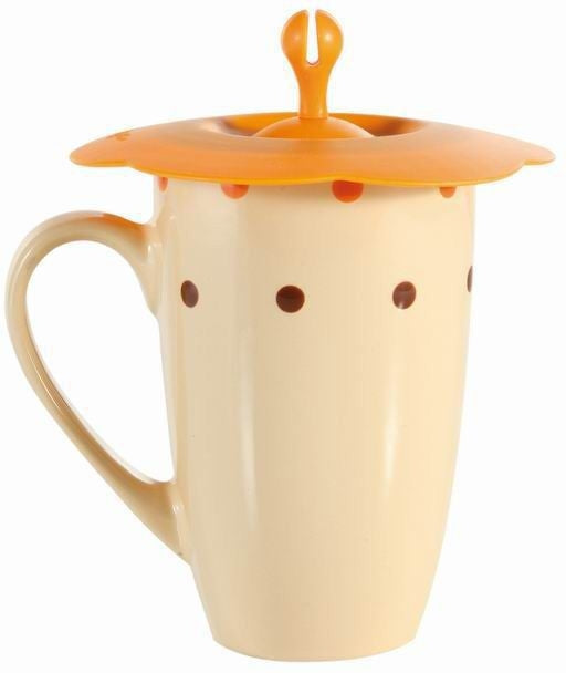 Brandani - Mug Pois Crema Con Coperchio Arancio Brandani