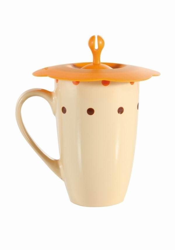 Brandani - Mug Pois Crema Con Coperchio Arancio Brandani