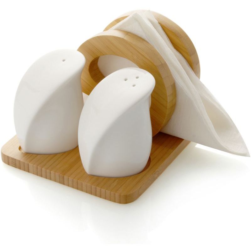 Brandani - Portatovaglioli Bamboo Con Sale E Pepe Porcellana Bi Brandani