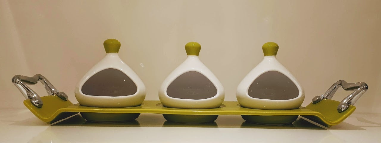 Saliera Set 3 Pz C/Vassoio Verde Brandani