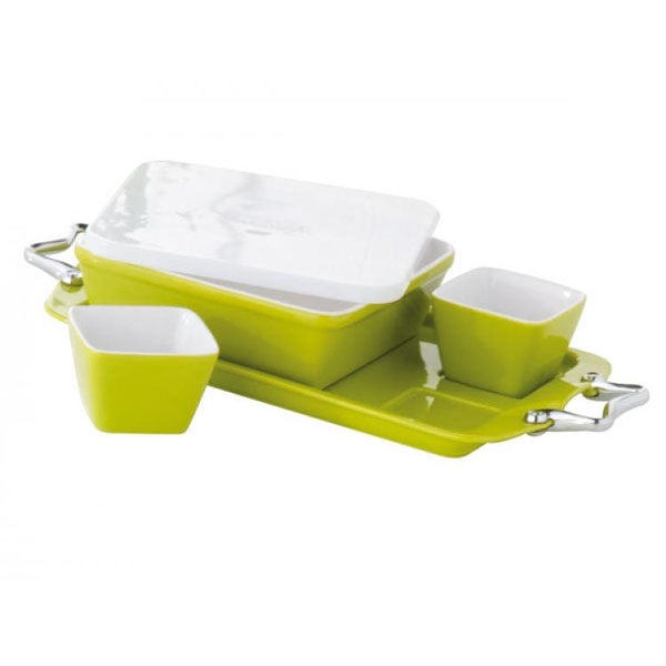 Brandani - Vassoio Con Ciotola Quadra E Saliera Verde Brandani