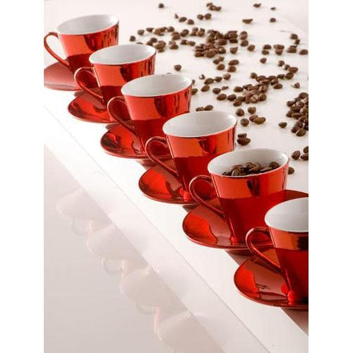 Brandani - Set 6 Tazzine Con Piatto Rosso Metall. Brandani